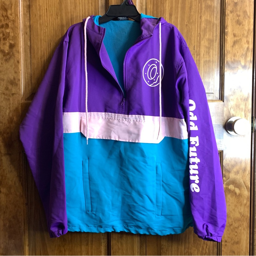 Odd Future purple turquoise donut pullover anorak windbreaker jacket size small